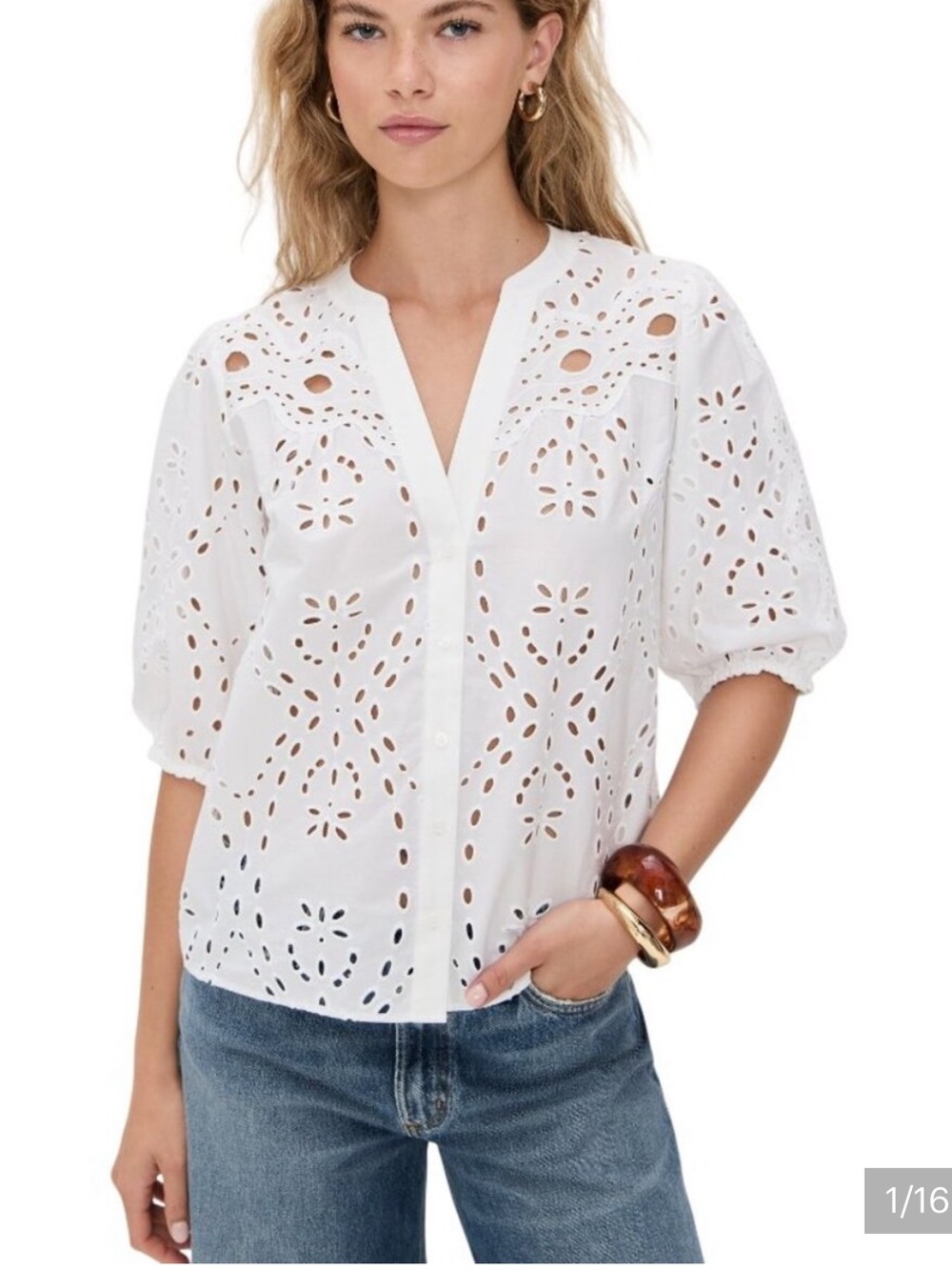 ba&sh White Eyelet Button-Front Blouse